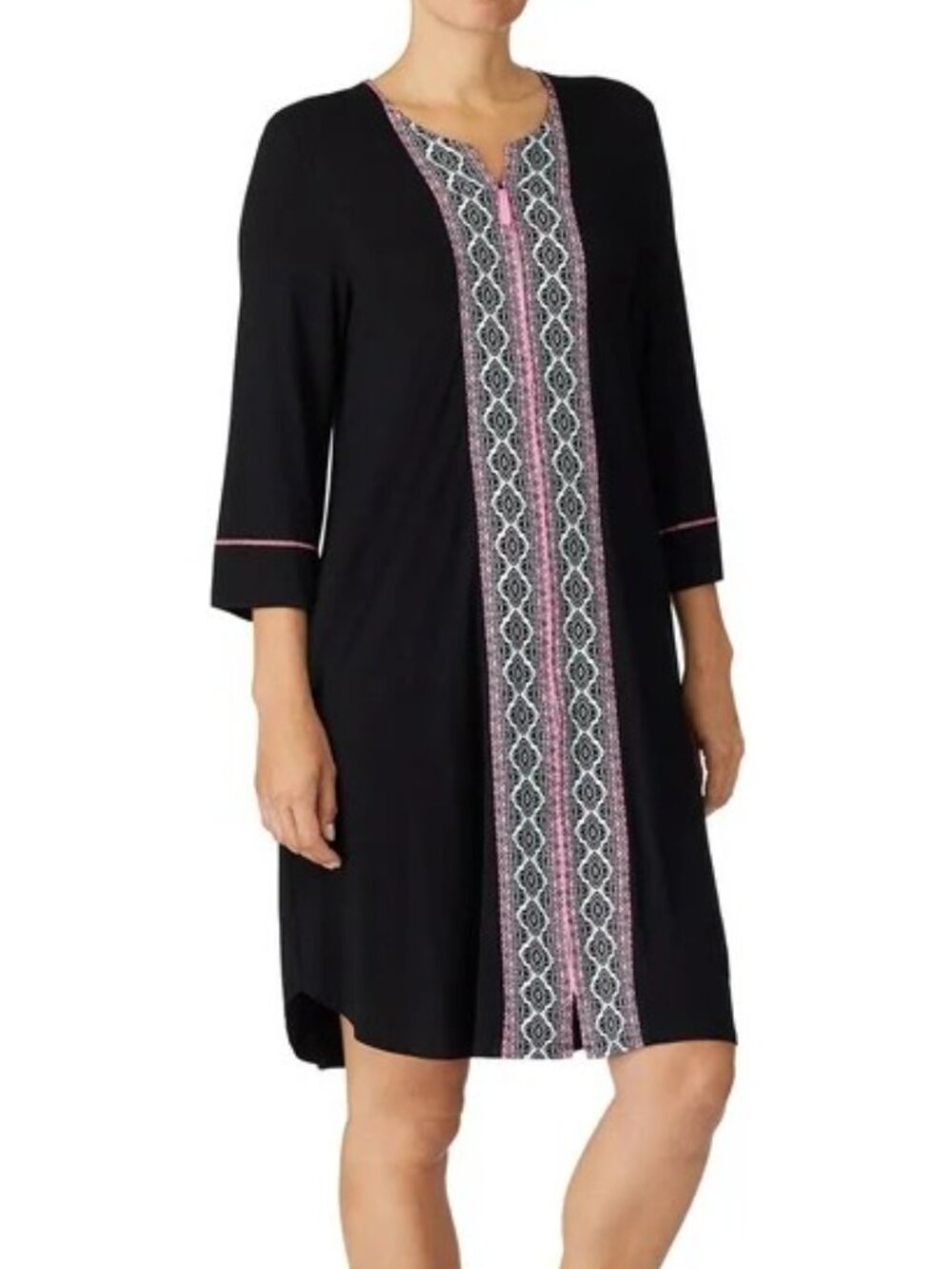 #2261 Ellen Tracy Womens Stripe Diamond Short Zipper Nightgown